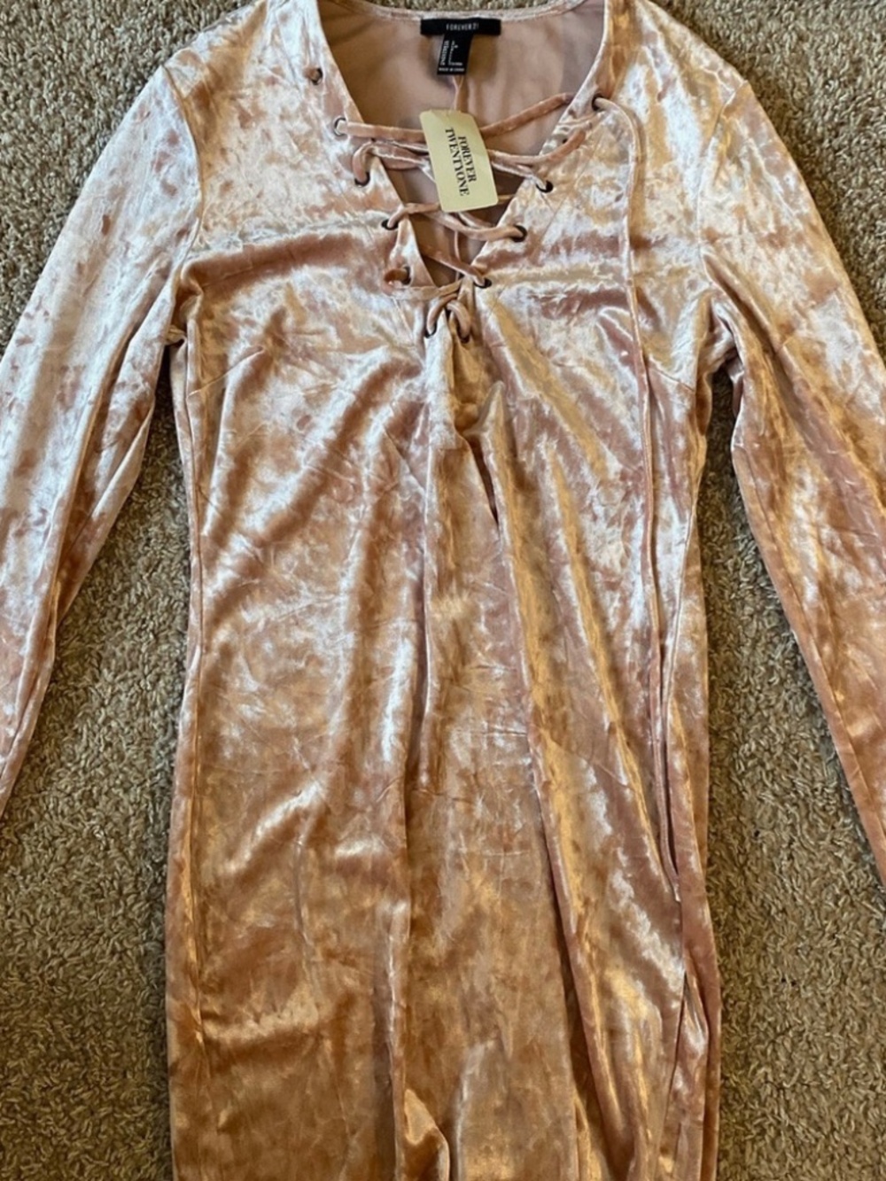 NEW WITH TAG! Forever 21 SIZE LARGE L Tie Up Silk Mini Dress LOT5735